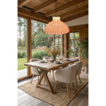 Suspension luminaire organique à lumière tamisé cloche tressée à la main  en fibre de palmier naturelle en Orange corail – Image 2