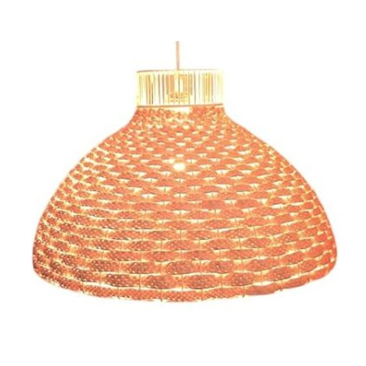 MHN 4962 Suspension luminaire organique à lumière tamisé cloche tressée à la main en fibre de palmier naturelle en Orange corail – Image 1