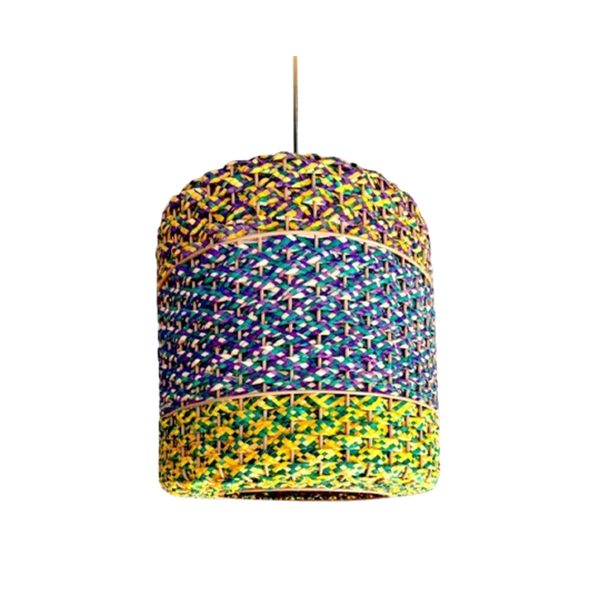MHN 4964 Suspension luminaire organique à lumière tamisé design cylindrique tressée à la main en fibre de palmier naturelle bicolor – Image 1