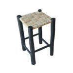Tabourets haut en fibres naturelles et bois d’eucalyptus peint en noir tressage damier - Créations Exclusives Narys.Tn