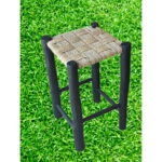 Tabourets haut en fibres naturelles et bois d’eucalyptus peint en noir tressage damier - Créations Exclusives Narys.Tn – Image 3