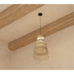 Suspension luminaire organique à lumière tamisé design Cloche haute ajouré tressée à la main  en fibre naturelle – Image 2