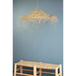 Suspension luminaire organique à lumière tamisé design Cloche large ajouré tressée à la main  en fibre naturelle – Image 2