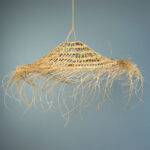 Suspension luminaire organique à lumière tamisé design Cloche large ajouré tressée à la main  en fibre naturelle – Image 3