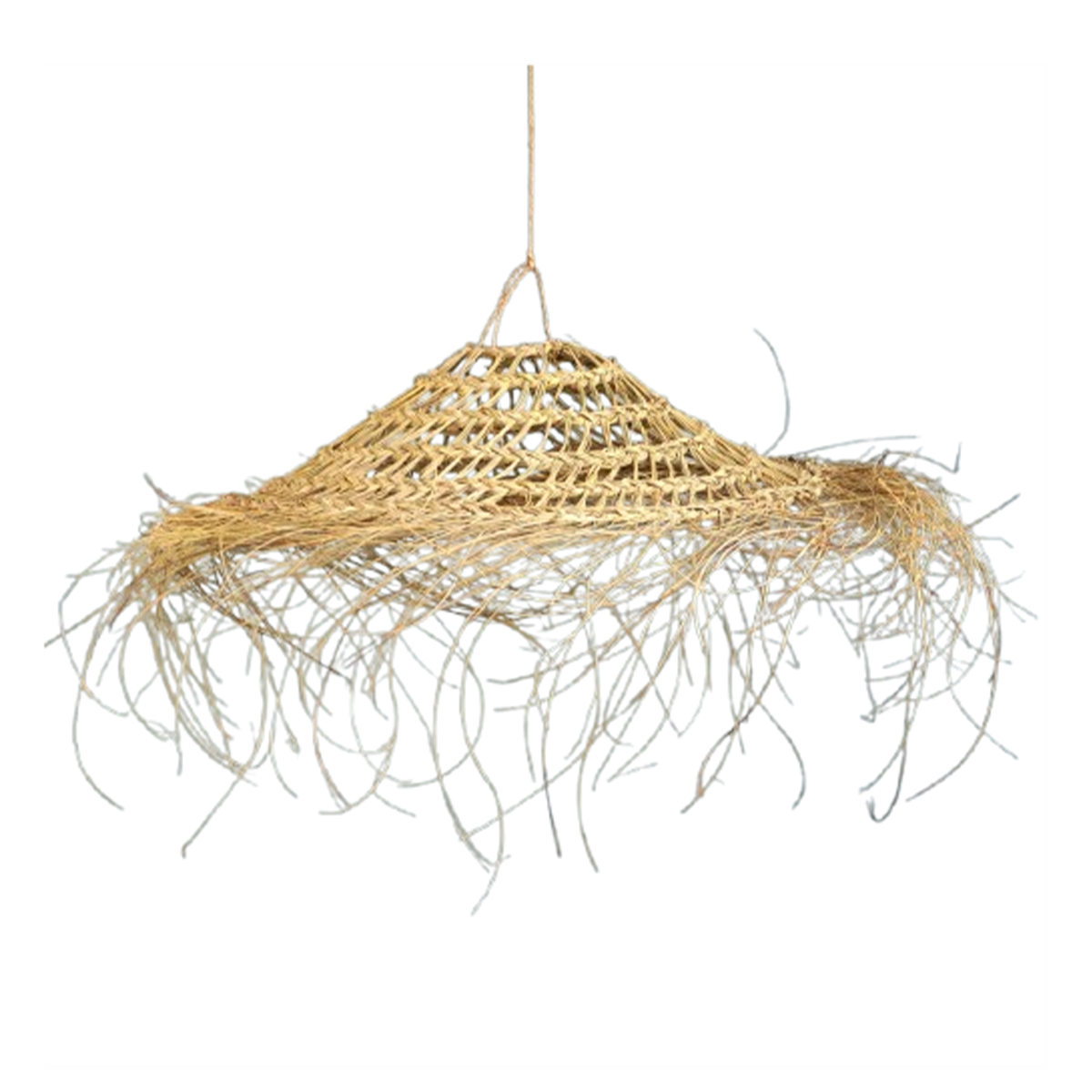 NAT 9015 Suspension luminaire organique à lumière tamisé design Cloche large ajouré tressée à la main en fibre naturelle – Image 1