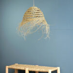 Suspension luminaire organique à lumière tamisé design Cloche ajouré tressée à la main  en fibre naturelle – Image 2