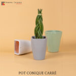 Pot en céramique émaillé esprit vintage design conique carré T 2 – Image 2