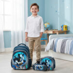 Ensemble scolaire MM haut de gamme 3 pièces design Kimo Batman 2 : 1 Cartable spacieux avec bretelles rembourrées et dos ergonomique 1 Panier isotherme idéal pour les goûters ou déjeuners 1 Trousse assortie pour stylos et accessoires – Image 2