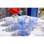 Ensemble de 6 verres à grand café maxi coffee en verre soufflé craquelé  avec sous tasse en cuivre martelé artisanal – Image 3