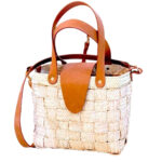 Sac fashion à bandoulière haute gamme design vintage en tresses  croisée couleur naturel avec deux poignées et habillage en cuir véritable fabrication artisanal GM