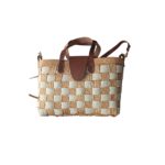 Sac fashion à bandoulière haute gamme design vintage en tresses  croisée bicolor avec deux poignées et habillage en cuir véritable fabrication artisanal PM