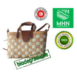 Sac fashion à bandoulière haute gamme design vintage en tresses  croisée bicolor avec deux poignées et habillage en cuir véritable fabrication artisanal PM – Image 3