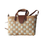 Sac fashion à bandoulière haute gamme design vintage en tresses  croisée bicolor avec deux poignées et habillage en cuir véritable fabrication artisanal MM