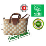 Sac fashion à bandoulière haute gamme design vintage en tresses  croisée bicolor avec deux poignées et habillage en cuir véritable fabrication artisanal MM – Image 3
