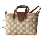 Sac fashion à bandoulière haute gamme design vintage en tresses  croisée bicolor avec deux poignées et habillage en cuir véritable fabrication artisanal GM