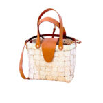 Sac fashion à bandoulière haute gamme design vintage en tresses  croisée couleur naturel avec deux poignées et habillage en cuir véritable fabrication artisanal PM