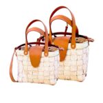 Sac fashion à bandoulière haute gamme design vintage en tresses  croisée couleur naturel avec deux poignées et habillage en cuir véritable fabrication artisanal GM – Image 5