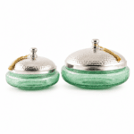 Duo Bonbonnière soucoupe haut de gamme en verre soufflé craquelé avec couvercle en cuivre martelé fait à la main GM + PM – Image 3
