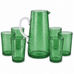 Assortiments de pichet et de 6 verres maxi drink en verre soufflé craquelé  design classique fait à la main