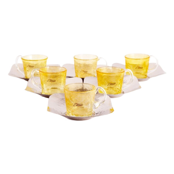 Ensemble de 6 verres à grand café PM en verre soufflé craquelé  avec sous tasse en cuivre martelé artisanal