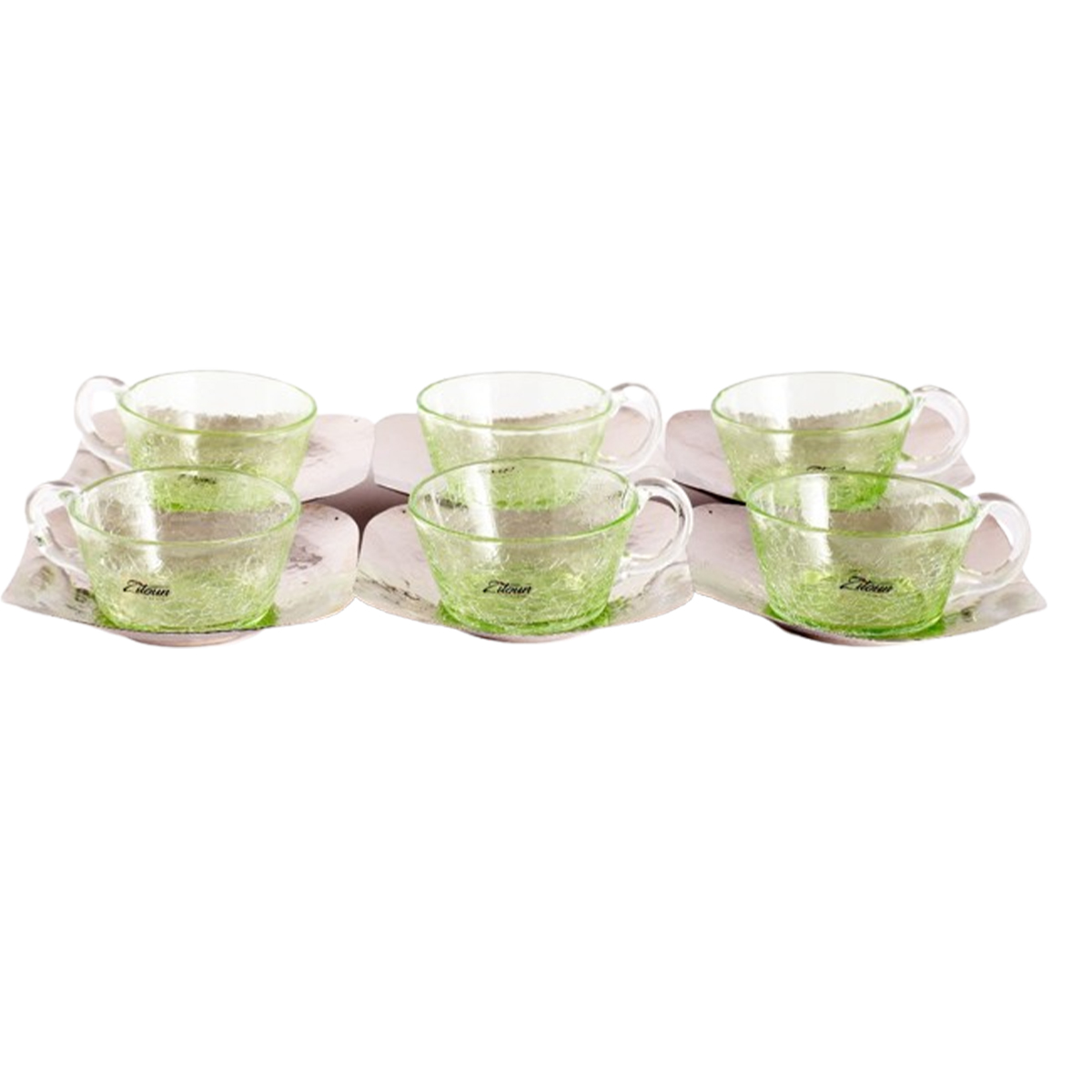 MZA 1196 Ensemble de 6 verres à café MM en verre soufflé craquelé avec sous tasse en cuivre martelé artisanal – Image 1