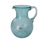 Pichet bombé  GM en verre soufflé craquelé  avec couvercle amovible en cuivre martelé design arabesque fait à la main