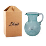 Pichet bombé  GM en verre soufflé craquelé  avec couvercle amovible en cuivre martelé design arabesque fait à la main – Image 4