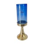 Vase artistique et lanterne cylindrique en haut de gamme en verre soufflé avec piètement en cuivre martelé PM