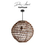 Suspension luminaire design boule ajouré fait main en fibre de palmier – Image 4
