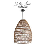 Suspension luminaire design demi drina ajouré fait main en fibre de palmier – Image 4