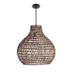 Suspension luminaire design poire ajouré fait main en fibre de palmier GM