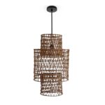 Suspension luminaire design lustre ajouré fait main en fibre de palmier