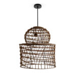 Suspension luminaire design cage ajouré fait main en fibre de palmier