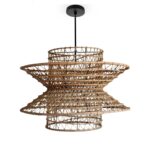 Suspension luminaire design lustre large ajouré fait main en fibre de palmier