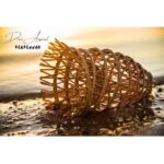 Suspension luminaire design lustre large ajouré fait main en fibre de palmier – Image 3