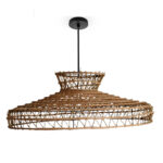 Suspension luminaire design parasol ajouré fait main en fibre de palmier