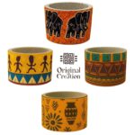 Cache pot rond haut de gamme en tissu coton wax de qualité supérieur et structure en bois  C 81 – Image 3