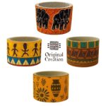 Cache pot rond haut de gamme en tissu coton wax de qualité supérieur et structure en bois  C 82 – Image 3