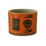 Cache pot rond haut de gamme en tissu coton wax de qualité supérieur et structure en bois  C 83
