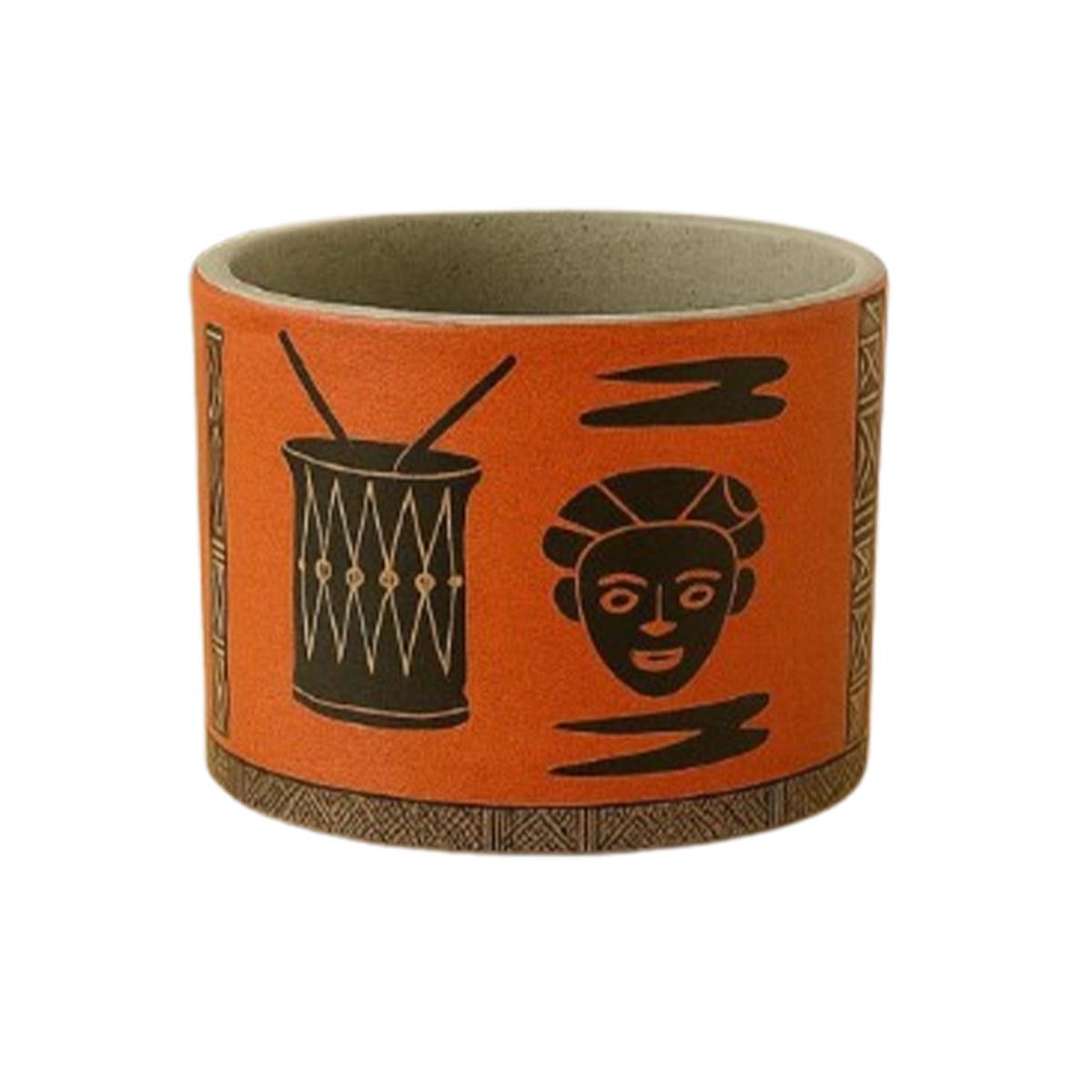 OCS 6083 Cache pot rond haut de gamme en tissu coton wax de qualité supérieur et structure en bois C 83 – Image 1