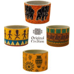 Cache pot rond haut de gamme en tissu coton wax de qualité supérieur et structure en bois  C 84 – Image 3