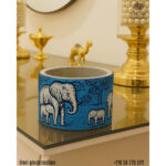 Cache pot rond haut de gamme en tissu coton wax de qualité supérieur et structure en bois  C 86 – Image 2