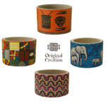 Cache pot rond haut de gamme en tissu coton wax de qualité supérieur et structure en bois  C 86 – Image 3
