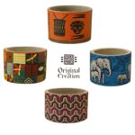 Cache pot rond haut de gamme en tissu coton wax de qualité supérieur et structure en bois  C 87 – Image 3