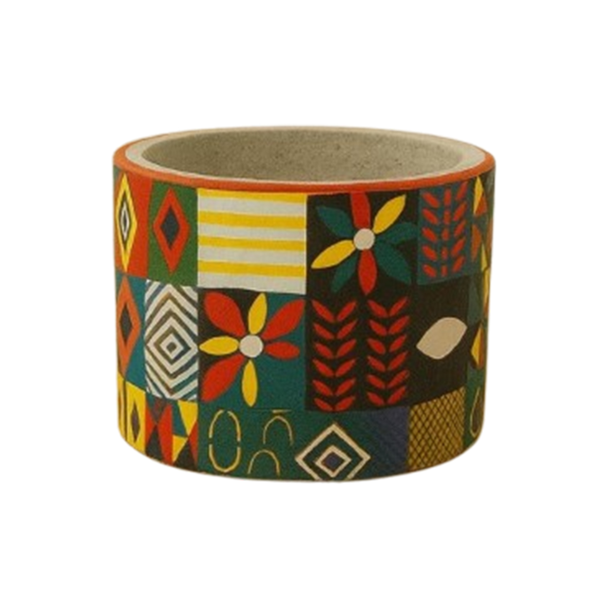 OCS 6087 Cache pot rond haut de gamme en tissu coton wax de qualité supérieur et structure en bois C 87 – Image 1
