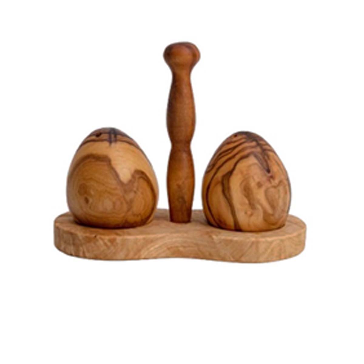 TDS 1014 Duo Salière et Poivrière Rustique haute gamme design œuf avec support en Bois d'Olivier fait main – Image 1