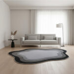 Tapis en laine tufté main rond irrégulier style abstrait moderne à motif dégradé noir pour salon – Image 2