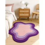 Tapis en laine tufté main rond irrégulier style abstrait moderne à motif dégradé violet pour salon – Image 2