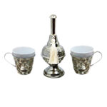 Coffret cadeau haut de gamme duo plaisir 3 pièces * Service à café design arabesque en fine porcelaine et du cuivre martelé fait à la main