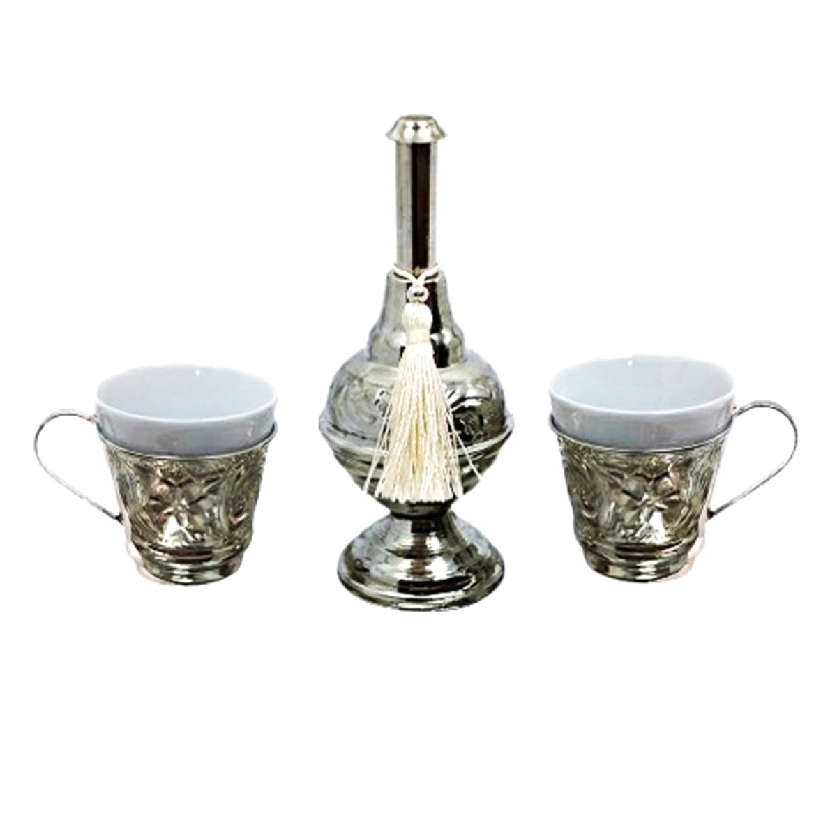 5 Coffret cadeau haut de gamme duo plaisir 3 pièces * Service à café design arabesque en fine porcelaine et du cuivre martelé fait à la main – Image 1